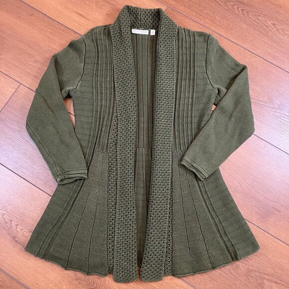Notations Dark Green Open Front Long Knit Cardigan Size M - Picture 1 of 7